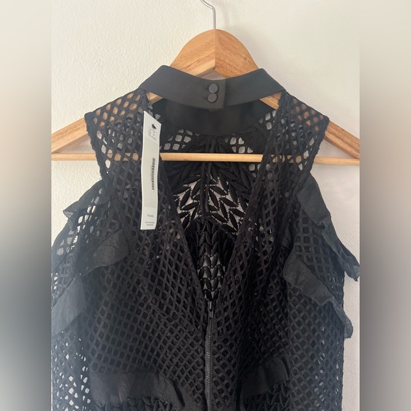 Self Portrait Black Purl Knit Combi Cold Shoulder Open Knit Ruffle Mini Dress - Picture 7 of 8